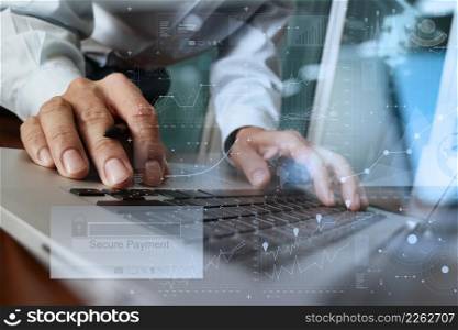 "hands using laptop and holding credit card with "Secure payment" on the screen as Online shopping concept"