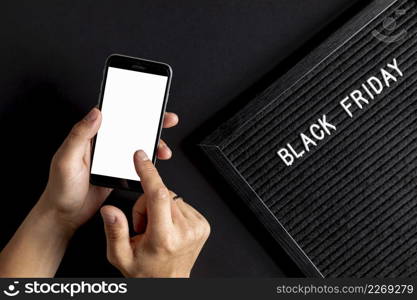 hands using phone mock up black friday carpet