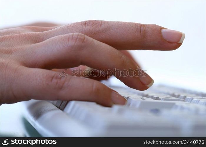 hands work on keyboard white background
