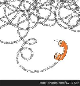 Handset and tangled wires, vector illustration