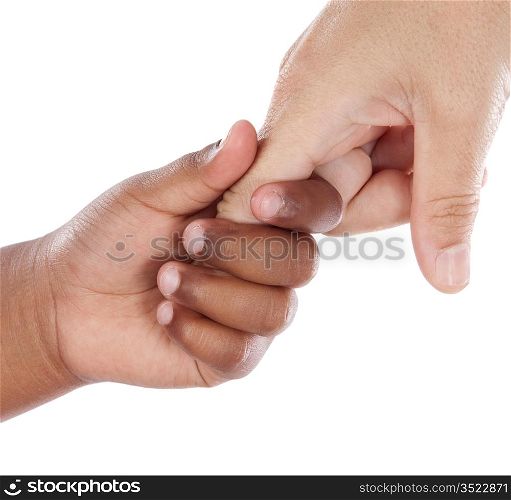 Handshake between an African-American and Caucasian isolated on white background