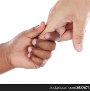 Handshake between an African-American and Caucasian isolated on white background