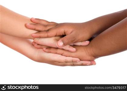 Handshake between races a over white background