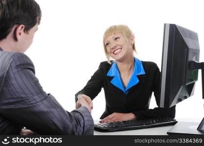 Handshake businessman and women.. Isolated on white background