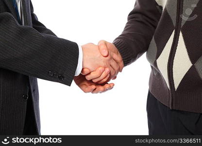 Handshake of two businessmen, suit and sweater