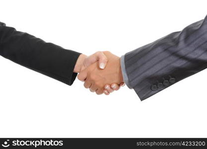 Handshake two business partners. Isolated on white