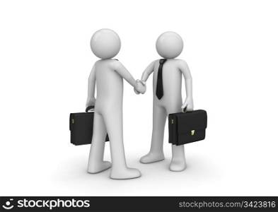 Handshaking two businessmen (3d isolated characters on white background, business series)