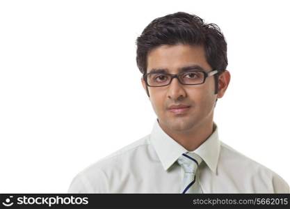 Handsome business man wearing glasses over white background