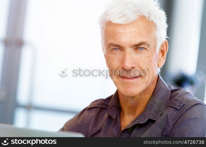 Handsome businessman in office. Handsome businessman in casual wear working in office