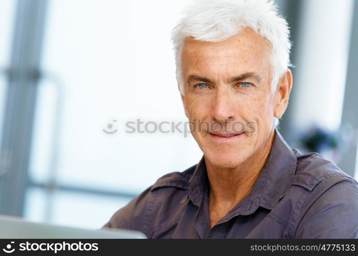 Handsome businessman in office. Handsome businessman in casual wear working in office