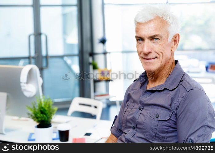 Handsome businessman in office. Handsome businessman in casual wear working in office