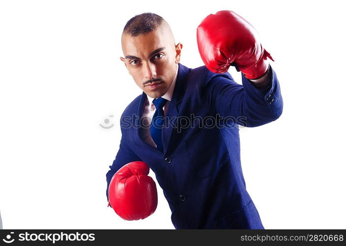 Handsome businessman with boxing gloves