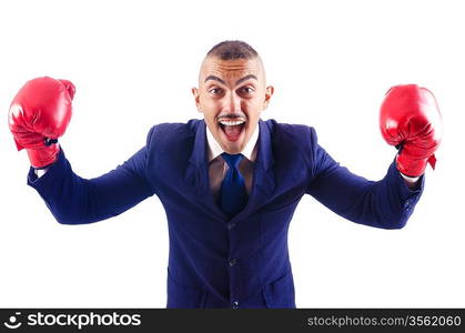 Handsome businessman with boxing gloves