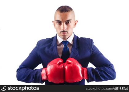 Handsome businessman with boxing gloves