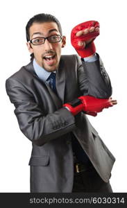 Handsome businessman with boxing gloves