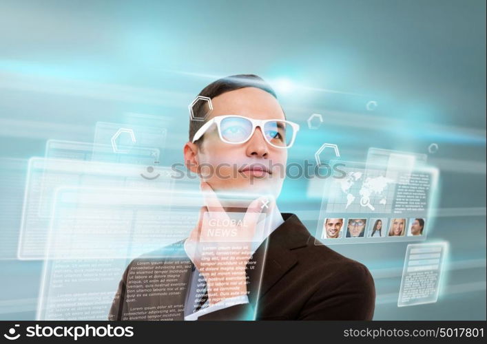 Handsome businesswoman against hightech background