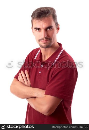 handsome casual middle-aged man with arms crossed isolated on white