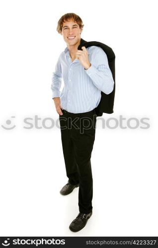 Handsome, casual young businessman. Full body isolated on white.