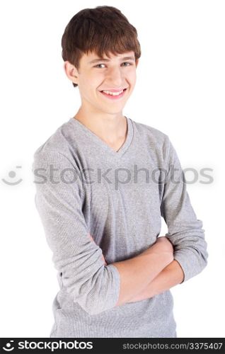 Handsome caucasian teenager posing with crossed arms..