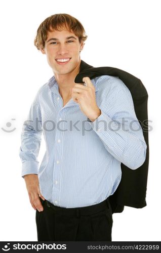 Handsome, confident young businessman. Isolated on white.