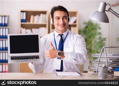 Handsome customer service clerk with headset