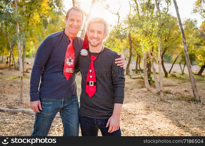 Handsome Festive Father and Son Portrait Outdoors.