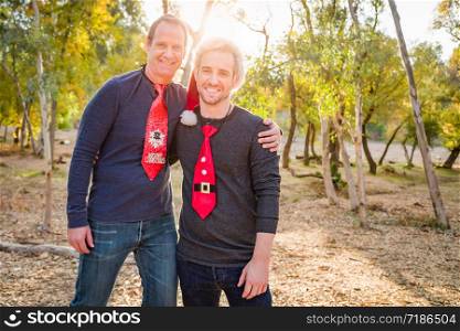 Handsome Festive Father and Son Portrait Outdoors.