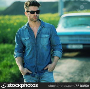 Handsome guy enjoying the wild nature