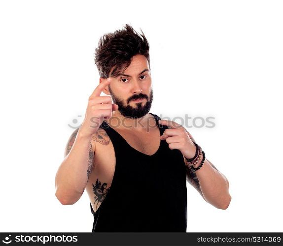 Handsome guy gesturing with his hands isolated on a white background