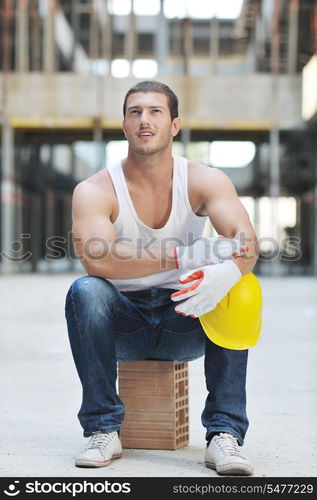 handsome hard worker people portrait at concstruction site