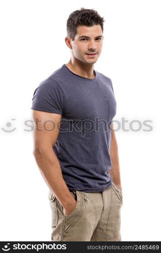 Handsome latin man smiling, isolated over a white background