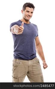 Handsome latin man with thumbs up, isolated over a white background