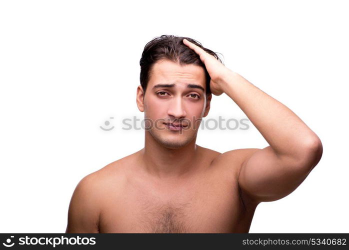 Handsome man after shower isolated on white