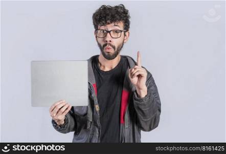 Handsome Man Showing Blank Sign For Text, Isolated Person Showing Sign With Blank Space For Text, Surprised Young Man Holding Sign For Text