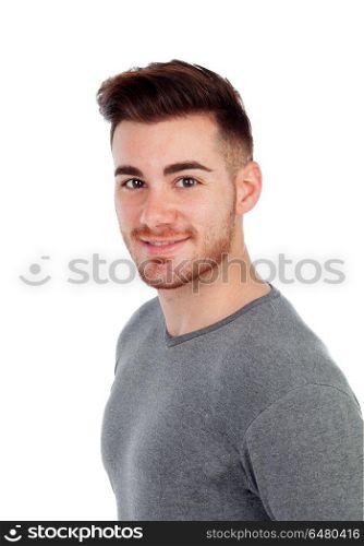 Handsome man with grey jersey. Handsome man with grey jersey isolated on a white background