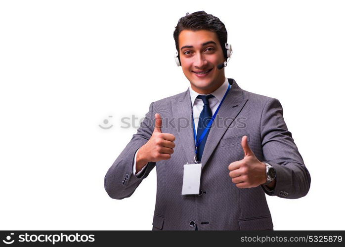 Handsome man with headset isolated on white