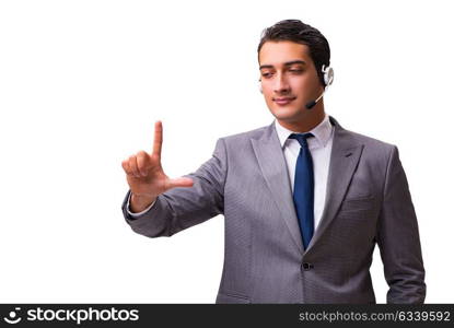 Handsome man with headset isolated on white