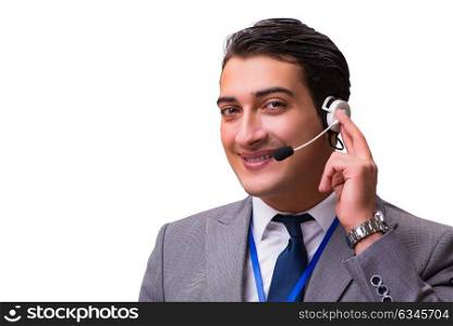 Handsome man with headset isolated on white