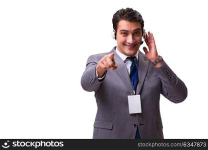 Handsome man with headset isolated on white