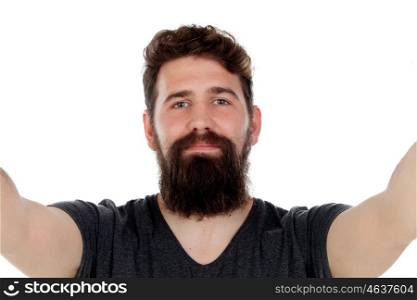 Handsome man with long beard isolated on a white background