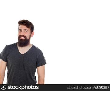 Handsome man with long beard isolated on white
