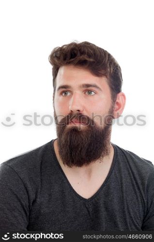 Handsome man with long beard isolated on white