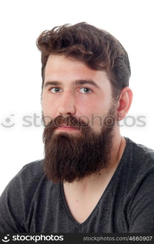 Handsome man with long beard isolated on white