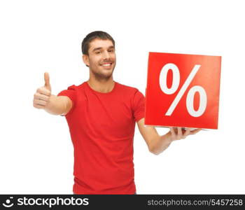 handsome man with percent sign showing thumbs up