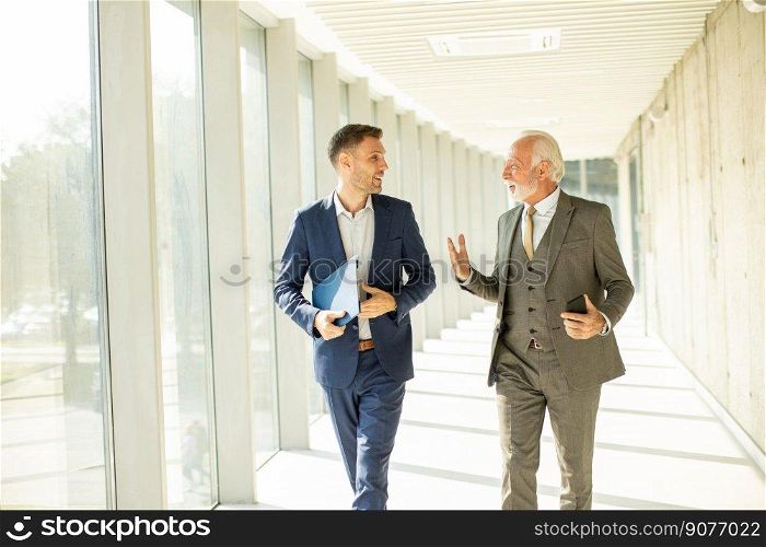 Handsome mature businessman and his young colleague discussing financial report