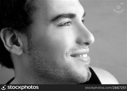 handsome profile smile portrait young man face detail closeup