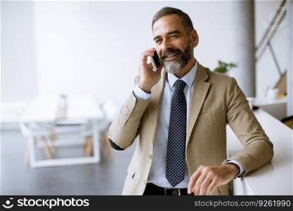 Handsome senior businessman using mobile phone in modern office