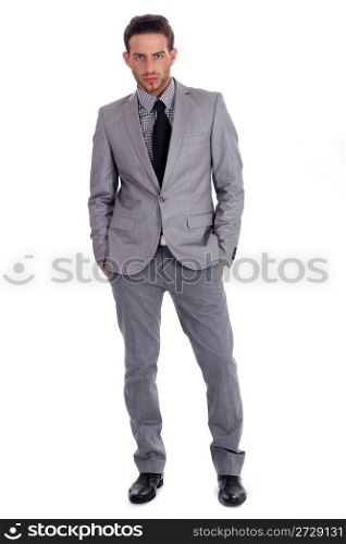 Handsome successful business man in suit full lenth on a isolated white background