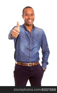 Handsome young african business man signaling ok, isolated over white