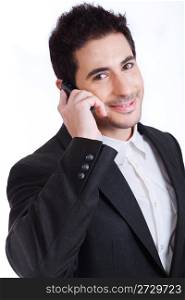 Handsome Young business man on a phone call,indoor studio